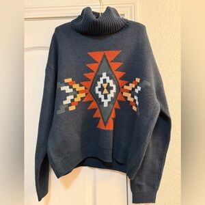 Western Aztec Turtleneck Sweater